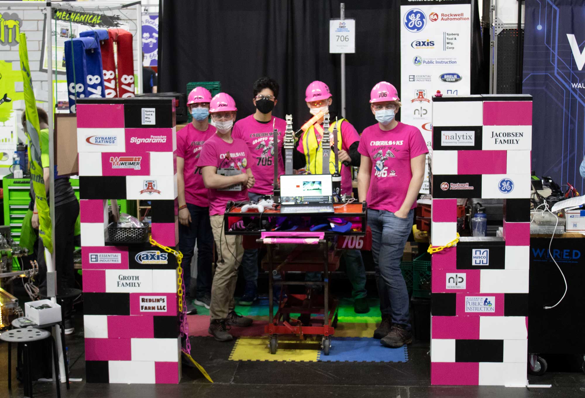 Wisconsin Regional: Cyberhawks706 Team in a pit brick